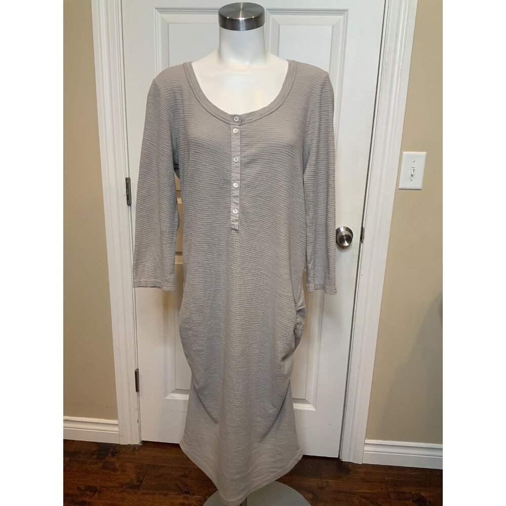 Standard James Perse Gray Textured Knit 3/4 Sleeve Ruched Dress, Size Large | 4